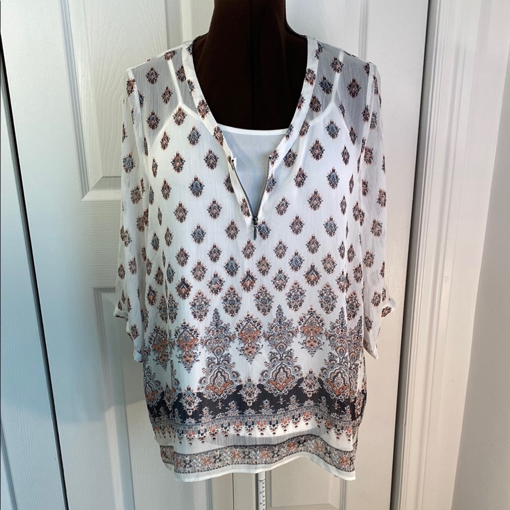 2 for $25 - 2 Piece Set, Reitmans Cami & Tunic Blouse, White Print, XL, 16 Plus